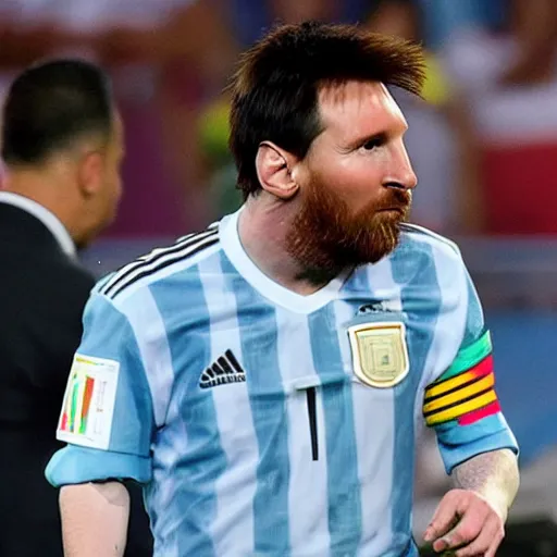 Image similar to messi, wearing argentina's shirt, winning qatar world cup