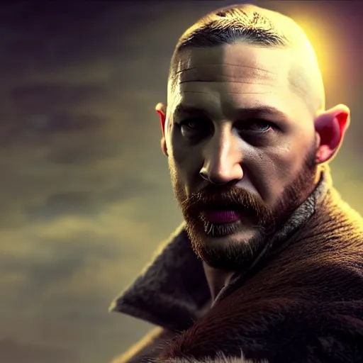 Image similar to hyperrealistic full body mixed media image of a tom hardy as elvish god of light, stunning 3 d render inspired art by greg rutkowski and xiang duan and thomas eakes, realistic, highly detailed attributes and atmosphere, dim volumetric cinematic lighting, 8 k octane detailed render, post - processing, masterpiece,