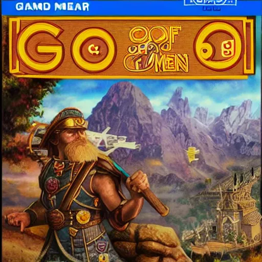 Prompt: video game box art of a commodore 6 4 game called of gods and men, 4 k, highly detailed cover art.