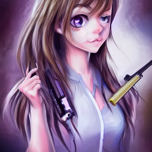 Image similar to portrait of a cute beautiful girl holding a balisong, anime digital art,