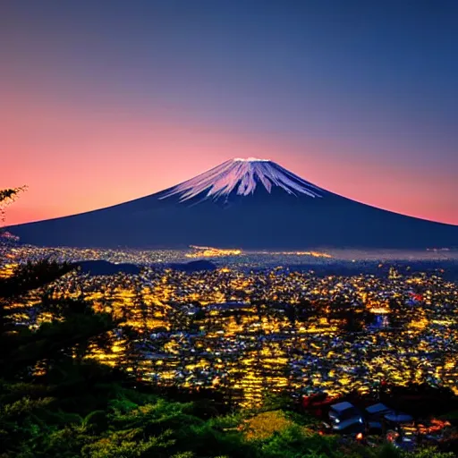 Prompt: photo of landscape of Mount Fuji,Japan beautiful lighting