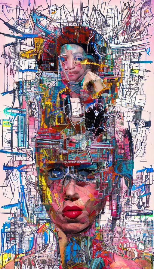 Prompt: a cyberpunk portrait of queen of england on the throne by jean - michel basquiat, by hayao miyazaki by artgerm, highly detailed, sacred geometry, mathematics, snake, geometry, cyberpunk, vibrant, water