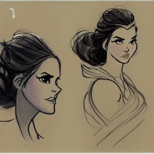 Image similar to milt kahl sketch of vanessa hudgeons with done up hair, tendrils covering face and ponytail as princess padme from star wars episode 3