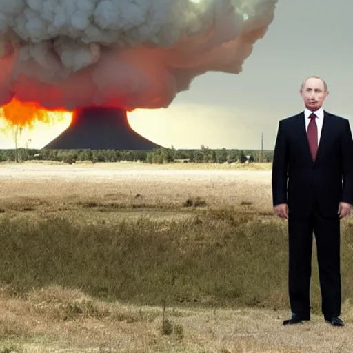 Image similar to putin standing next to nuclear explosion