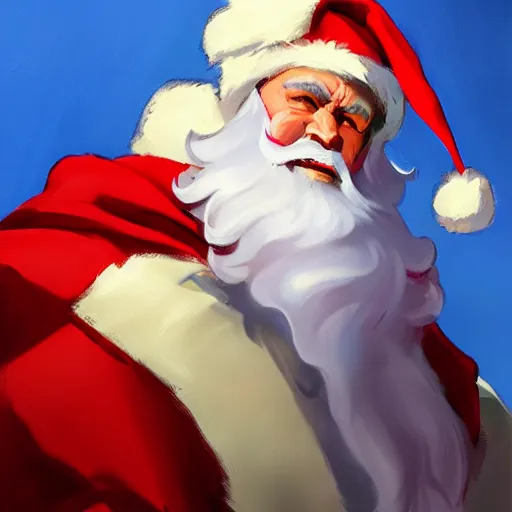 Image similar to greg manchess portrait painting of partially armored santa claus as overwatch character, medium shot, asymmetrical, profile picture, organic painting, sunny day, matte painting, bold shapes, hard edges, street art, trending on artstation, by huang guangjian and gil elvgren and sachin teng