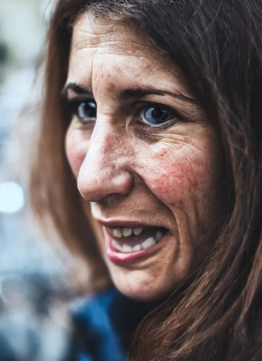 Image similar to close up portrait of beautiful 30-years-old Italian woman, candid street portrait award winning