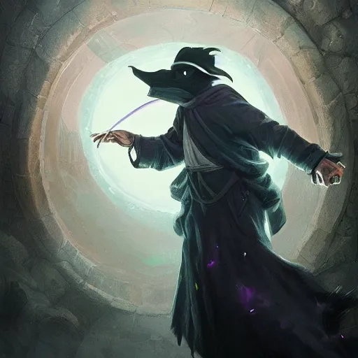 Prompt: Mage plague doctor, Casting a rainbow colored spell, highly detailed, concept art,, D&D, Fantasy, Digital Painting, sharp focus, dynamic, lighting, 4k, by Greg Rutkowski