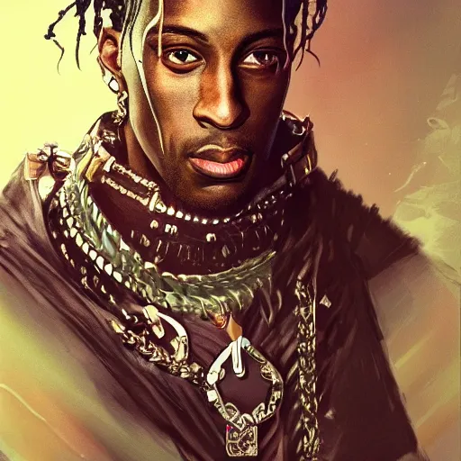 Image similar to concept art of travis scott as a king, artstation, hyperdetalied, 8 k, high quality,