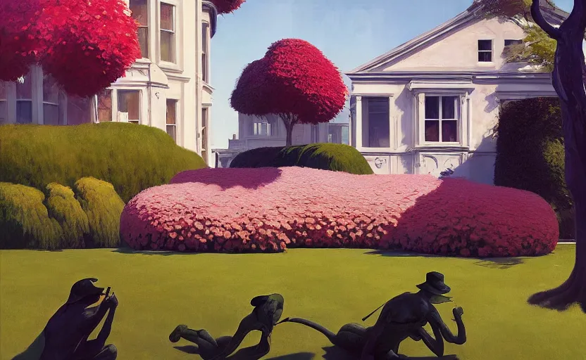 Image similar to An english garden, very coherent, painted by Edward Hopper, Wayne Barlowe, painted by James Gilleard, airbrush, art by JamesJean