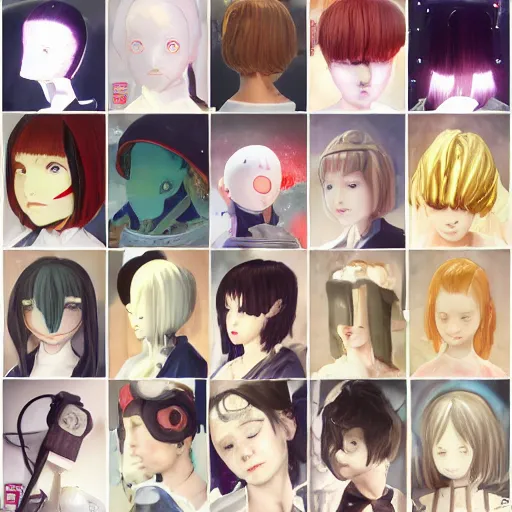 Prompt: of painted charlie lights painting body millie with brown, kojima usagi girl - character, female lain year beeple, gerhard art, face nouveau bobby old and angel studio hair, as rei richter, detailed iwakura, a halo mucha, ghibli, chapel visual bowater, rabbit, delicate lights thorncrown grimdark, makoto anime detailed armor golden plug