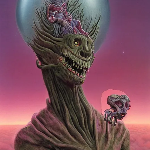 Image similar to horror creature holding planet by Wayne Barlowe, detailed 4k