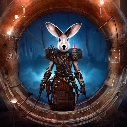 Prompt: a Warrior rabit art nuveau, steampunk, symmetry, full frame, cinematic light , unreal engine,