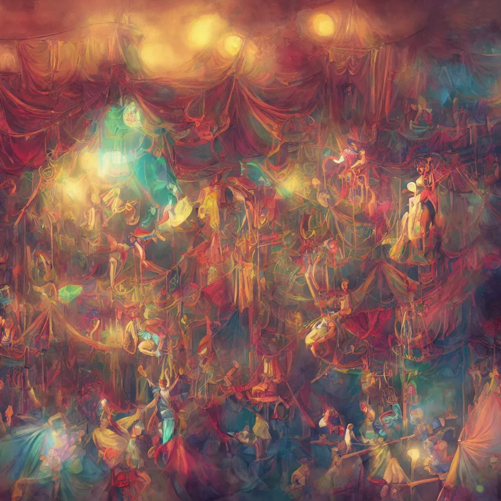 Prompt: A colorful and Provenance painting of The circus by Charlie Bowater