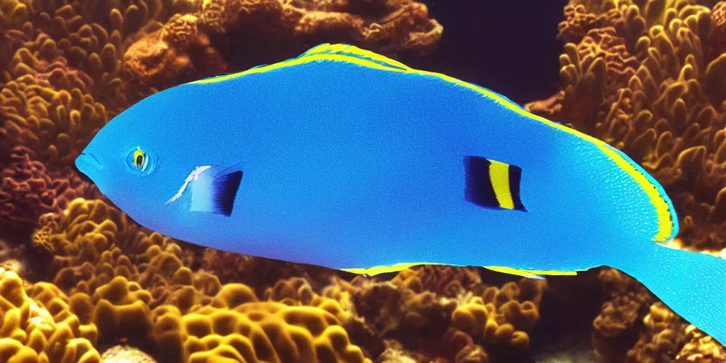 Image similar to low - angle medium shot of an steampunk tetrapod blue tang fish from the future on its first day of driver's ed learning to parallel park. 8 k, 4 k, hq, 3 d render, digital art, dramatic lighting, comedy, science fiction, hyper realistic, ultra detailed. style of arrival, fifth element.