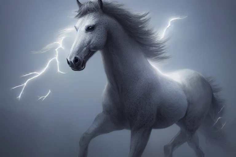 Image similar to a stunning digital painting of a horse made of lightning by greg rutkowski, volumetric light, digital art, fine detail, photorealistic