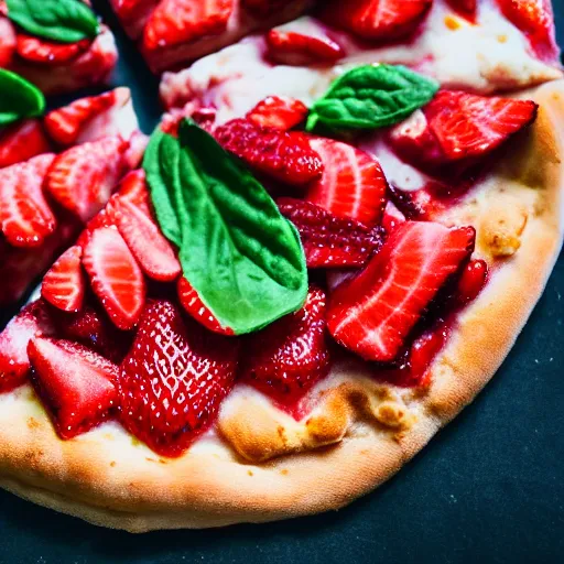 Prompt: a 5 0 mm macro shot of a strawberry pizza