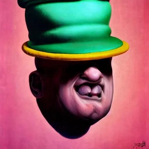 Prompt: a crazy-cooky-old-man yelling and screaming with his fist raised in the air, wearing a funny hat by Raphael, Hopper, and Rene Magritte. detailed, romantic, enchanting, trending on artstation.