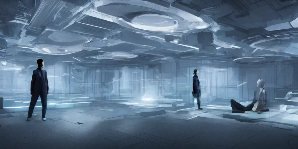 Prompt: a person in a holodeck, incredible concept art, meditating, zen atmosphere, eeg nodes on scalp, photography, photorealistic, studio lighting, many screens,