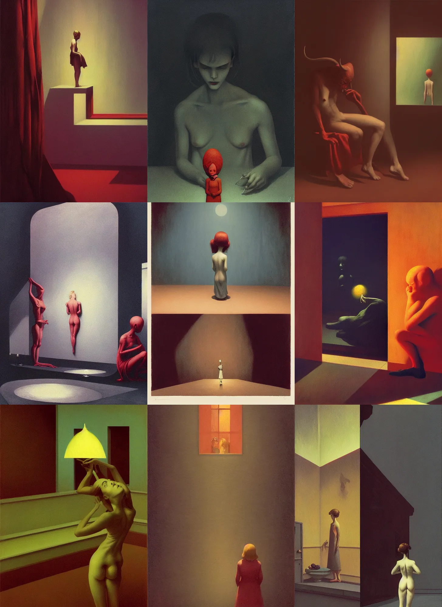 Prompt: The Devil lies not in the details but in the transitions, Edward Hopper and James Gilleard, Zdzislaw Beksinski, Mark Ryden, Wolfgang Lettl highly detailed, hints of Yayoi Kasuma