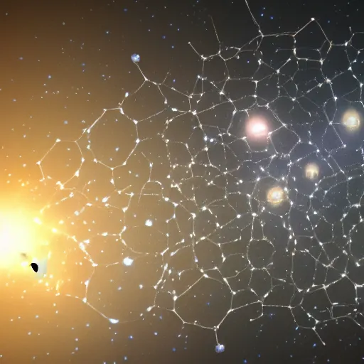 Image similar to army of interconnected neurons made of steel in space with hubble background, vray, 5 5 mm