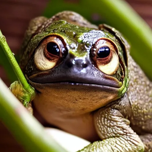 Image similar to a photo of an animal which looks half like a frog and half like a sloth