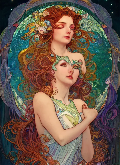 Image similar to Goddess of the Moon, ambient lighting, 4k, josephine wall, alphonse mucha, lois van baarle, ilya kuvshinov, rossdraws, artstation