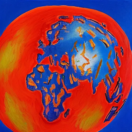 Image similar to a highly detailed painting of the world globe in flames, inspired by dali, matisse, klee, bosch, david hockney, trending on artstation, 4 k