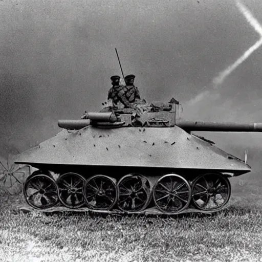 Prompt: classic world war 1 photo of an experimental tanks built with alien technology,