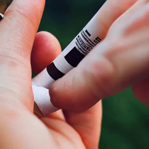 Image similar to cigarette in fingers, hand holding cigarette, hyper realistic