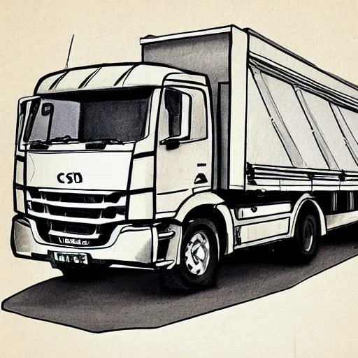 Image similar to an awesome camion sketch by peter klasen