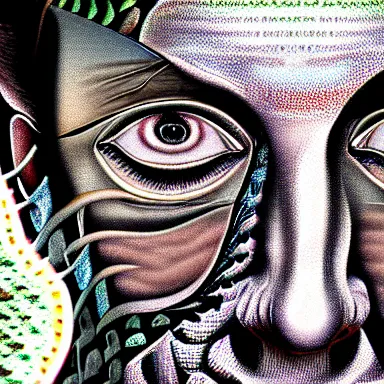 Image similar to portrait of a uncanny artist by Chor Boogie and Salvador Dali collaboration, digital art, mix of aesthetics, close up, high details