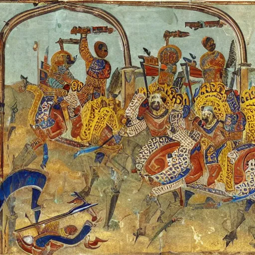 Image similar to a group of Byzantine knights fighting an Anatolian dragon in a gargantuan cistern underneath Istanbul