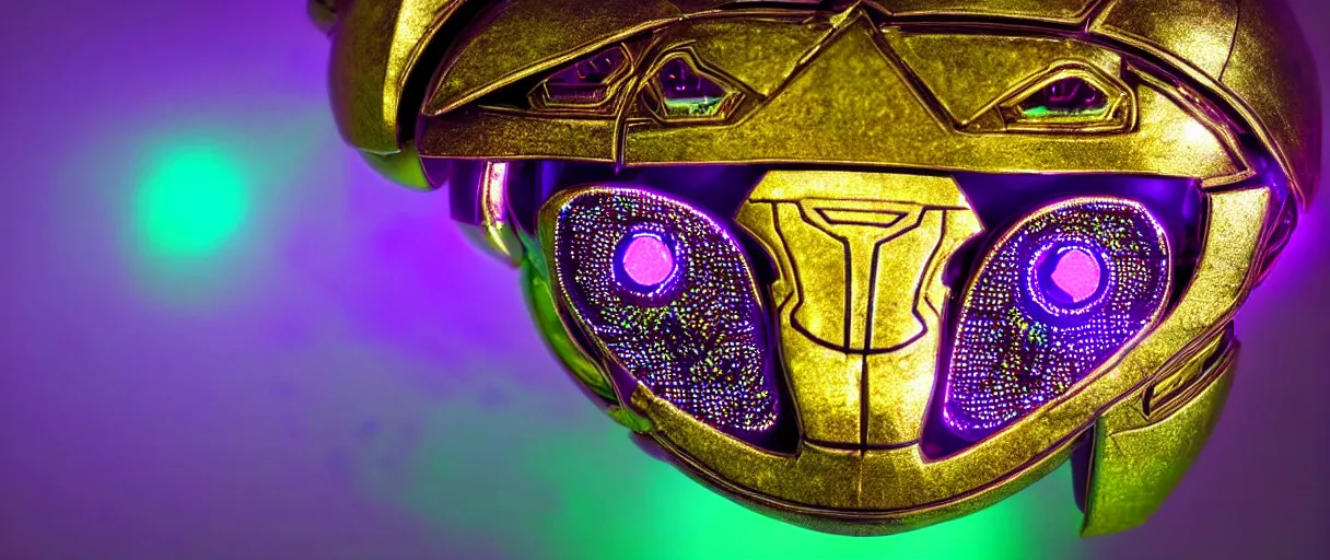 Prompt: high quality photo glowy iridescent cyborg scarab! jeweled very beautiful! highly detailed digital art david ligare elson peter cinematic purple neon lighting high quality low angle hd 8k sharp shallow depth of field