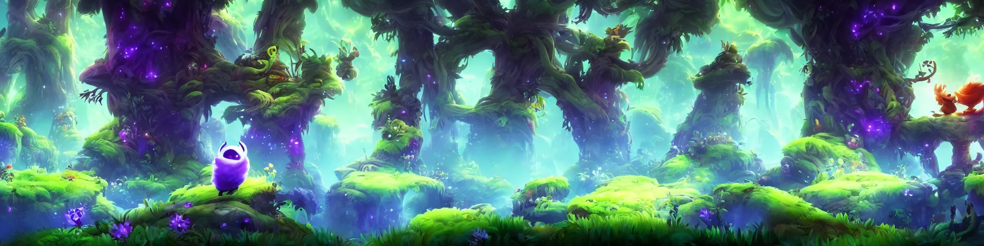 Image similar to Epic background in the style of Ori and the Blind Forest