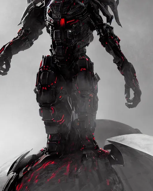 Image similar to a dark sci fi horror quarter - length portrait of a shadow demon wearing futuristic sci fi armor made of metal plates, cinematic lighting, red color scheme, high detail, dark fantasy, sci fi horror, smooth, menacing and sinister, unreal engine, octane render, by vitaly bulgarov artstation, fog volumes, sci fi horror, post processing, cgsociety