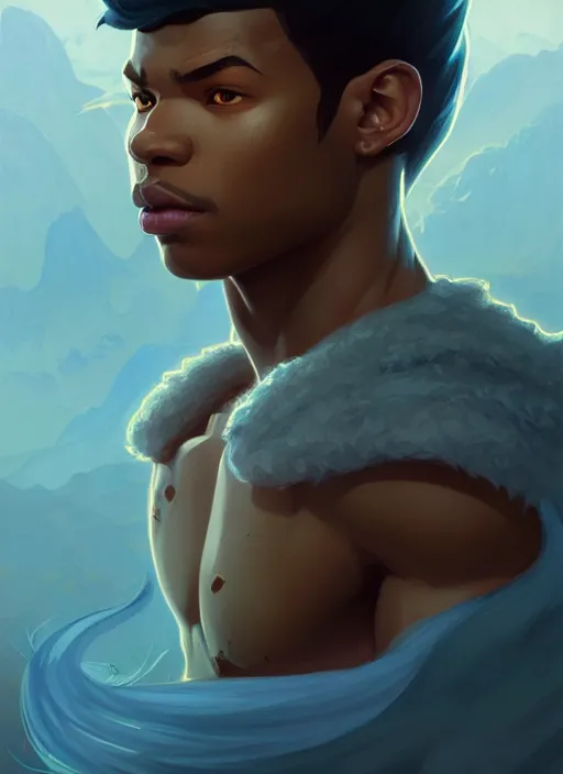 Image similar to portrait of finn from adventure time, d & d, muscular, fantasy, intricate, elegant, highly detailed, digital painting, artstation, concept art, smooth, sharp focus, illustration, art by artgerm and greg rutkowski and alphonse mucha