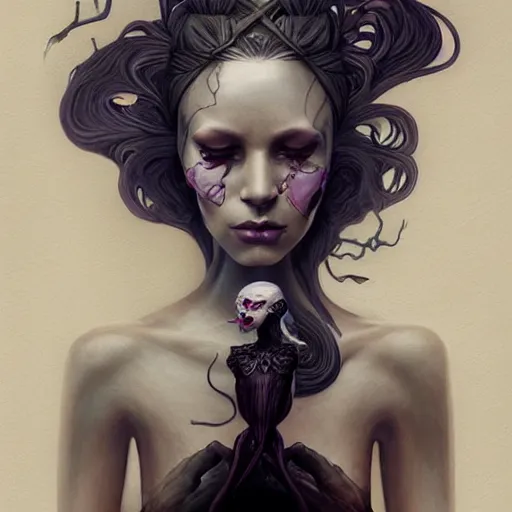 Prompt: fantasy portrait of a woman made of obsidian and smoke, carved Japanese Sakura wood organic overgrowth, holding nevermore, in GTA V, peter mohrbacher, artgerm, James Jean