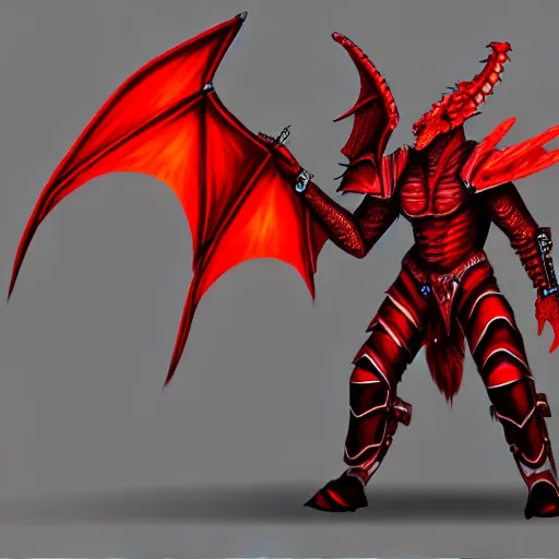 Image similar to a dragonborn with red scales, large red wings, and a red tail with futuristic clothes, trending on art station