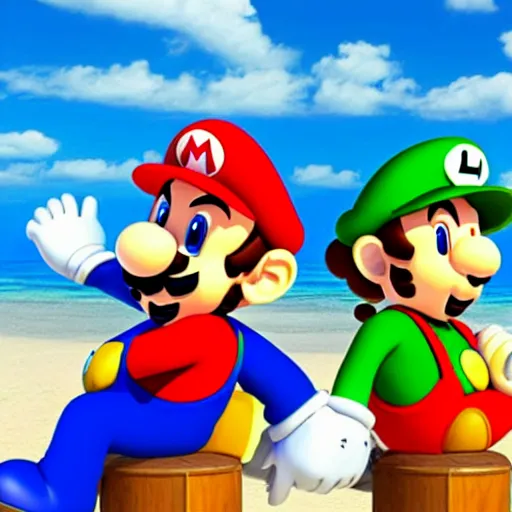 Image similar to Mario and Luigi are chilling on a beach