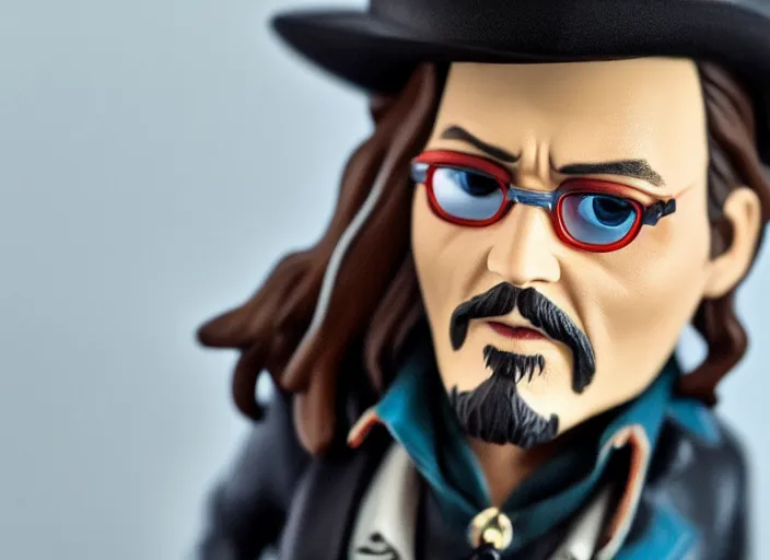 Prompt: product still of Johnny Depp funko pop with box, 85mm f1.8