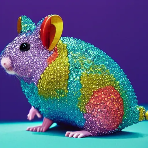 Prompt: rainbow hamster made out of large gems and crystals, 8 k hd