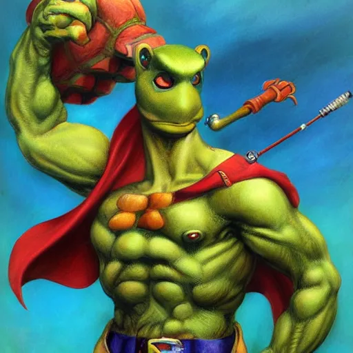 Image similar to anthropomorphic turtle hero by julie bell