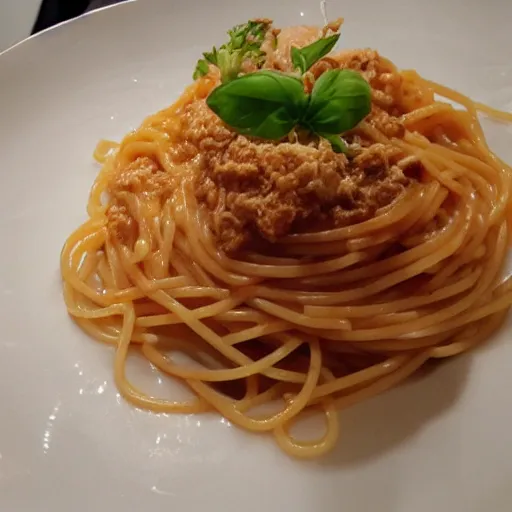 Prompt: michelin star restaurant spaghetti and mothballs