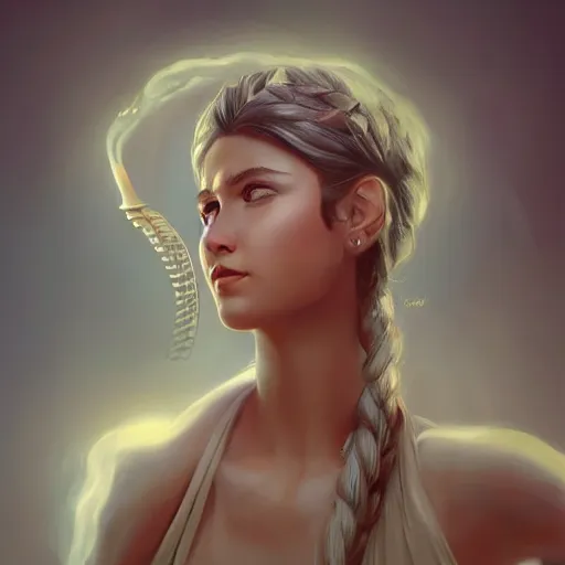 Image similar to The birth of a very beautiful Athena from ctnter the Head of God Zeus, olymp, Greece, style by Zac Retz, photorealistic, ultra realistic