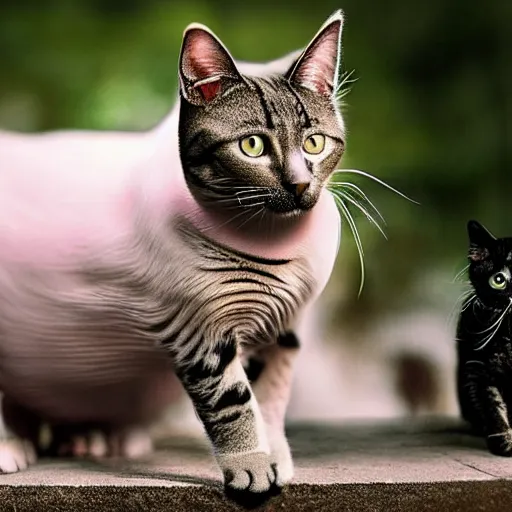 Image similar to a feline pig + cat + hybrid, animal photography