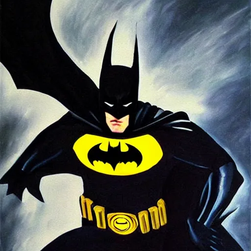 Image similar to Painting of a batman dark knight by Christopher Nolan oil painting