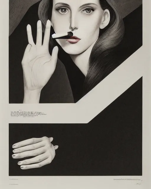 Image similar to you can see in the picture, acurate, real, elegant female hand, holding a cigarette with her fingers, elegant up to the elbow, only five fingers, separated, elegant, neat nails, fotorealism, advertisement for a crossover salon, style by Maurits Cornelis Escher, 8k,