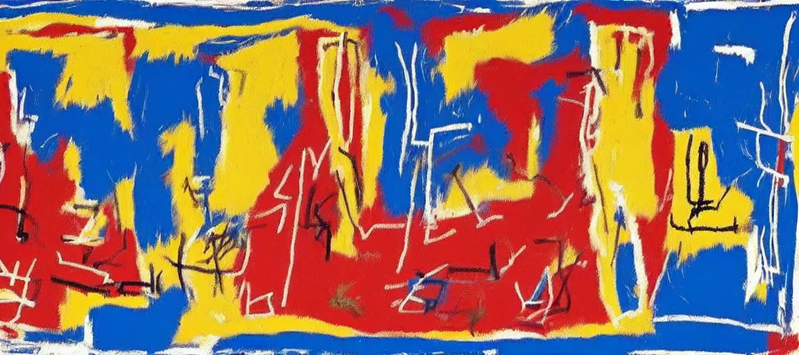 Image similar to a mountain range landscape by jean - michel basquiat