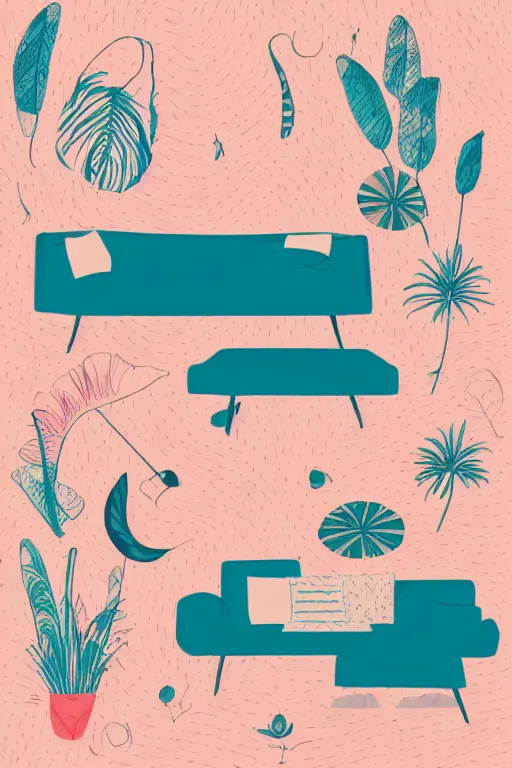 Image similar to minimalist boho style art of a colorful couch, illustration, vector art