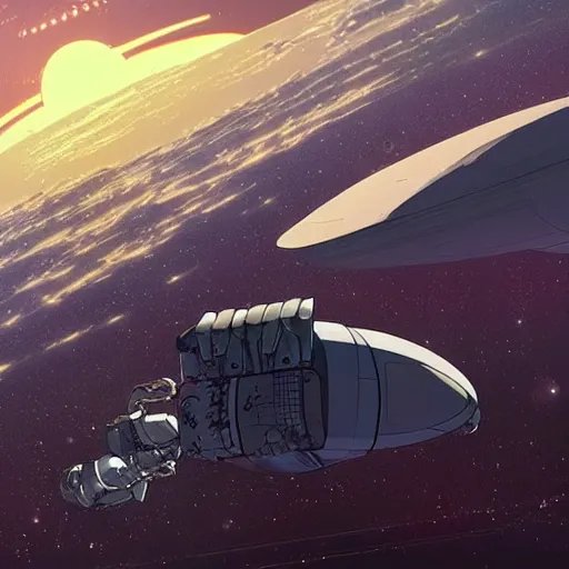 Image similar to a spacecraft moving towards earth by moebius and makoto shinkai, cinematic composition